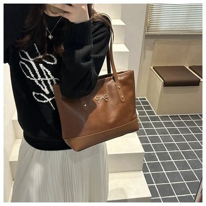 Women’s Daily PU Shoulder Bag – Large Capacity with Bow Decoration