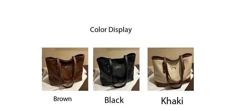 Women’s Daily PU Shoulder Bag – Large Capacity with Bow Decoration