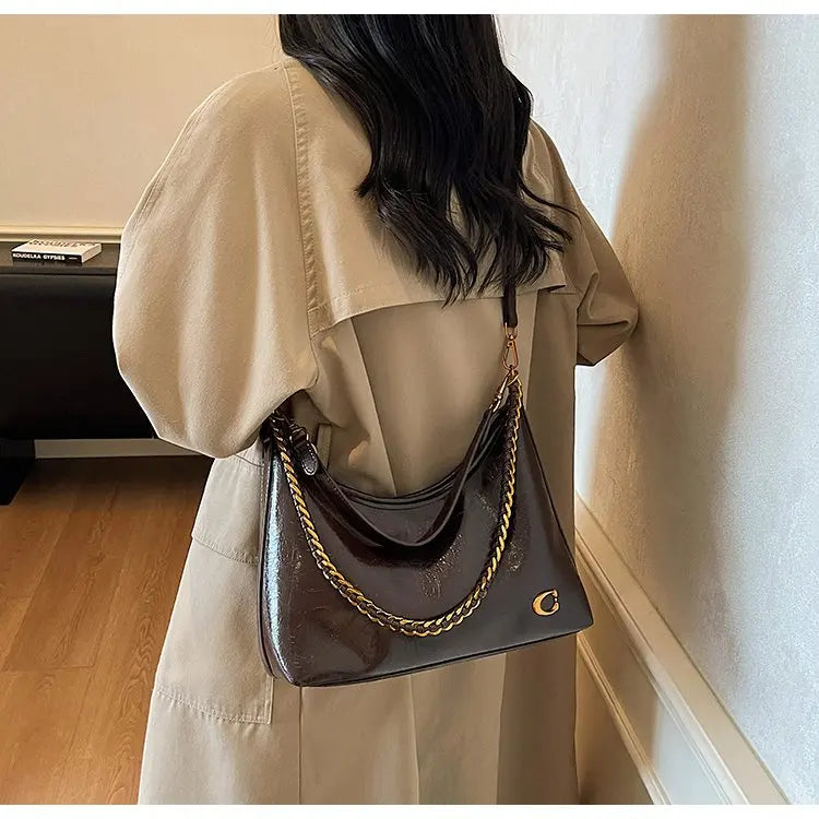 Vintage Designer Large Leather Shoulder Bag – Fashion Stroller Tote