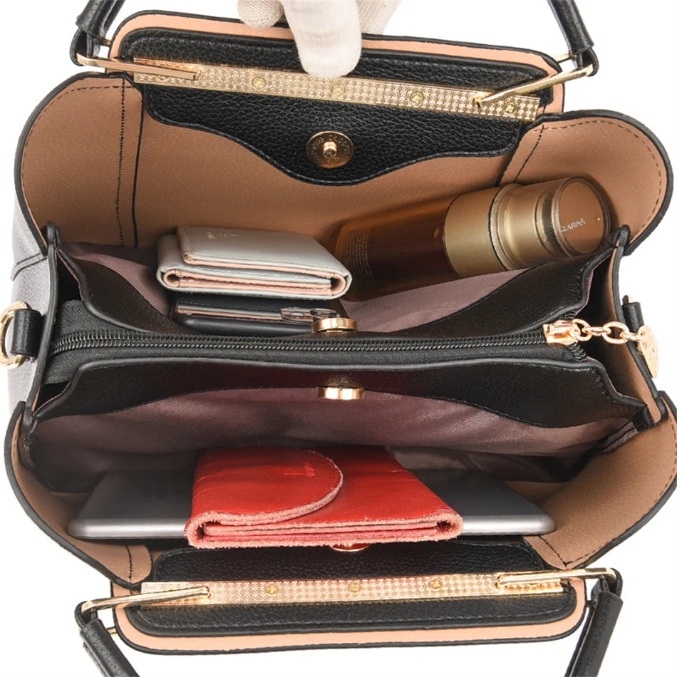 VANDERWAH Luxury Leather Shoulder Crossbody Bag – 3 Layers Soft Tote