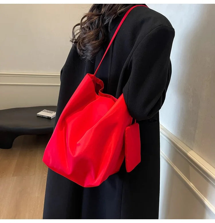 Minimalist Tote Shoulder Bag – Large Capacity Retro Shopping Bag