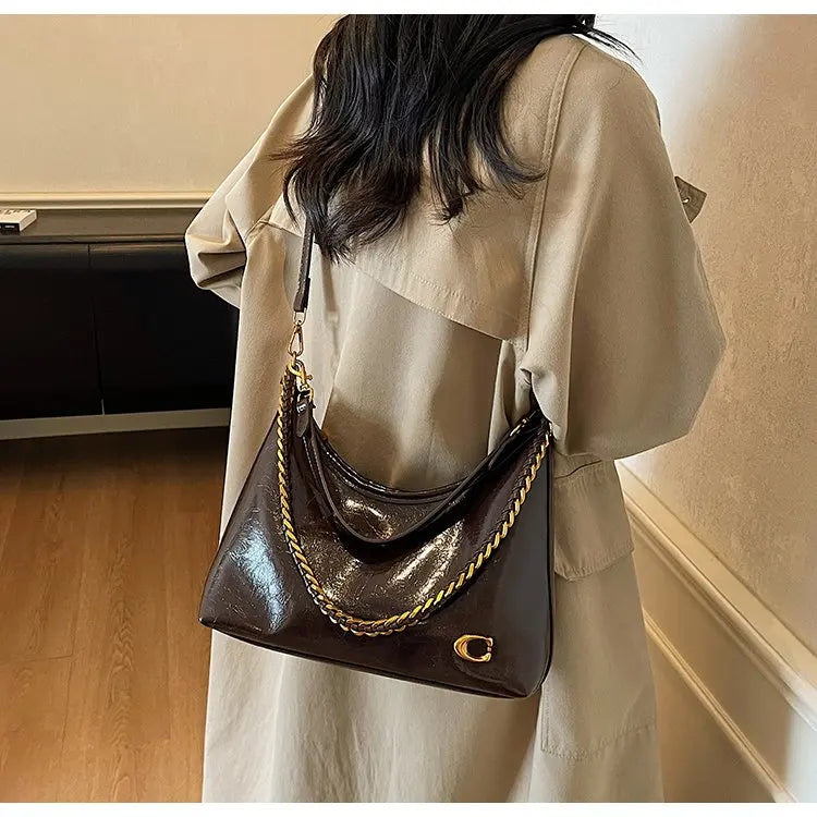 Vintage Designer Large Leather Shoulder Bag – Fashion Stroller Tote
