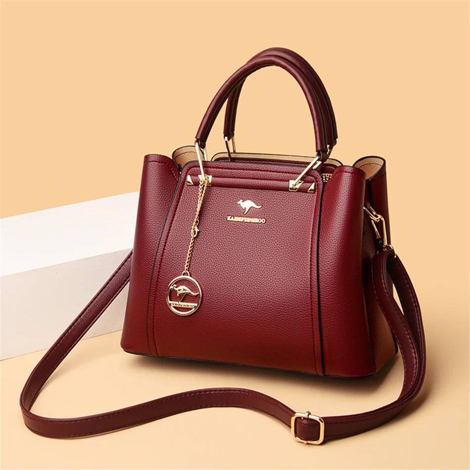 VANDERWAH Luxury Leather Shoulder Crossbody Bag – 3 Layers Soft Tote