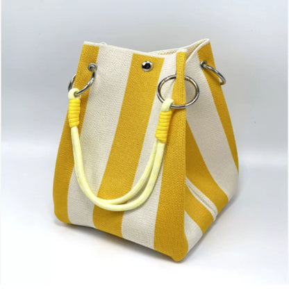 Ladies Retro Multicolor Handbag – Striped Bucket Style