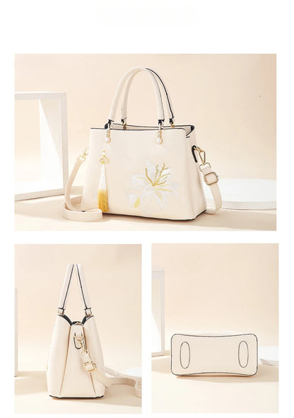 Embroidered Lily Shoulder Tote for women