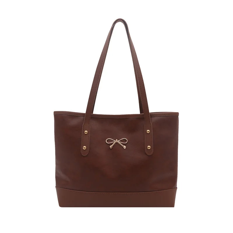 Women’s Daily PU Shoulder Bag – Large Capacity with Bow Decoration