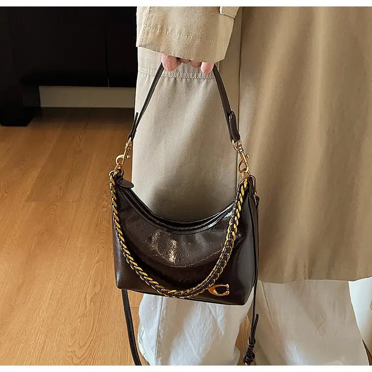Vintage Designer Large Leather Shoulder Bag – Fashion Stroller Tote