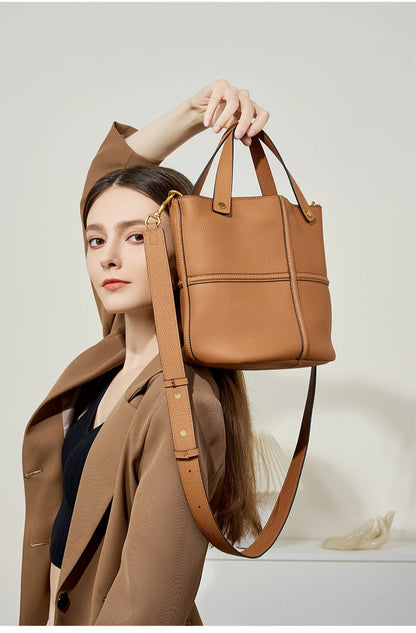 Classic Genuine Leather Women’s Unique Bucket Bag | NIGEDU B409