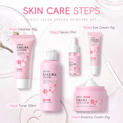 LAIKOU Sakura Skincare Set – 5PCS Moisturizing & Brightening Kit