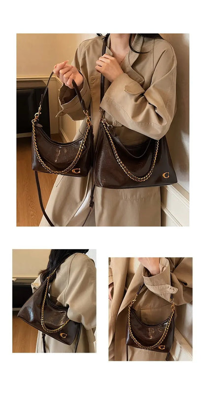 Vintage Designer Large Leather Shoulder Bag – Fashion Stroller Tote