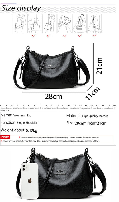 Luxury Designer Leather Shoulder Bag for Women – Retro Minimalist Crossbody Purse