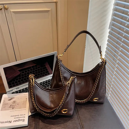 Vintage Designer Large Leather Shoulder Bag – Fashion Stroller Tote