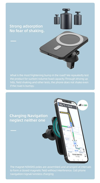 Magnetic Car Wireless Charger For Macsafe for iPhone 12 13 14 15 Pro Max Mini Air Vent Car Phone Holder Stand Fast Car Charging
