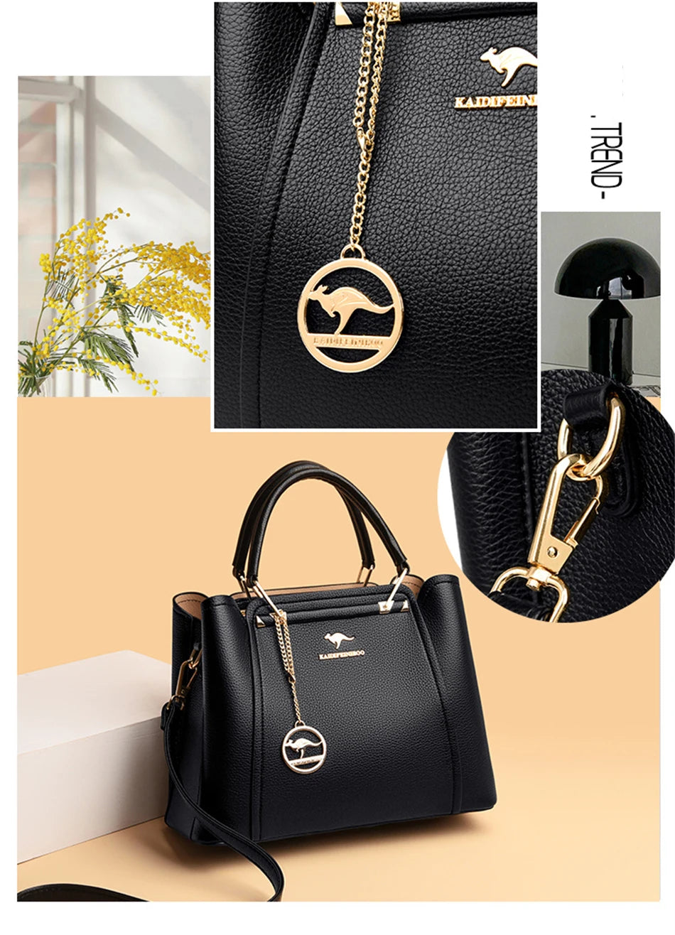 VANDERWAH Luxury Leather Shoulder Crossbody Bag – 3 Layers Soft Tote