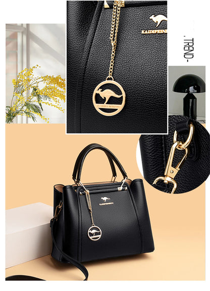 VANDERWAH Luxury Leather Shoulder Crossbody Bag – 3 Layers Soft Tote
