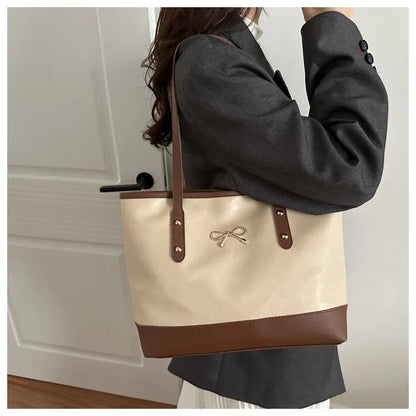 Women’s Daily PU Shoulder Bag – Large Capacity with Bow Decoration
