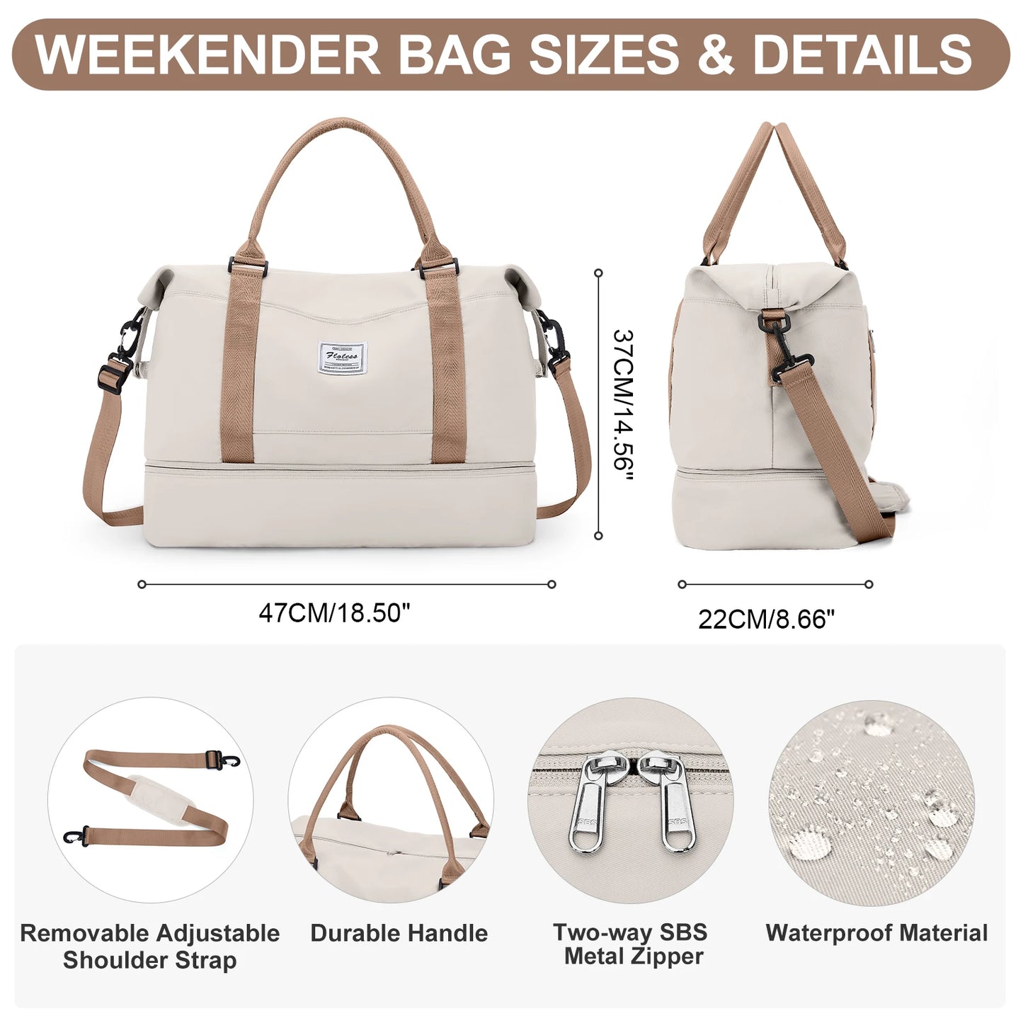 Travel Tote Bag – Lightweight Handbag with Shoe Compartment | FLCC