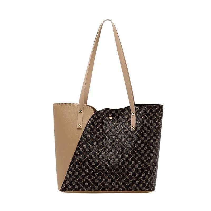 Women's Shopping Bag- PU Leather Tote Bag Double Tone Color Shoulder Bag