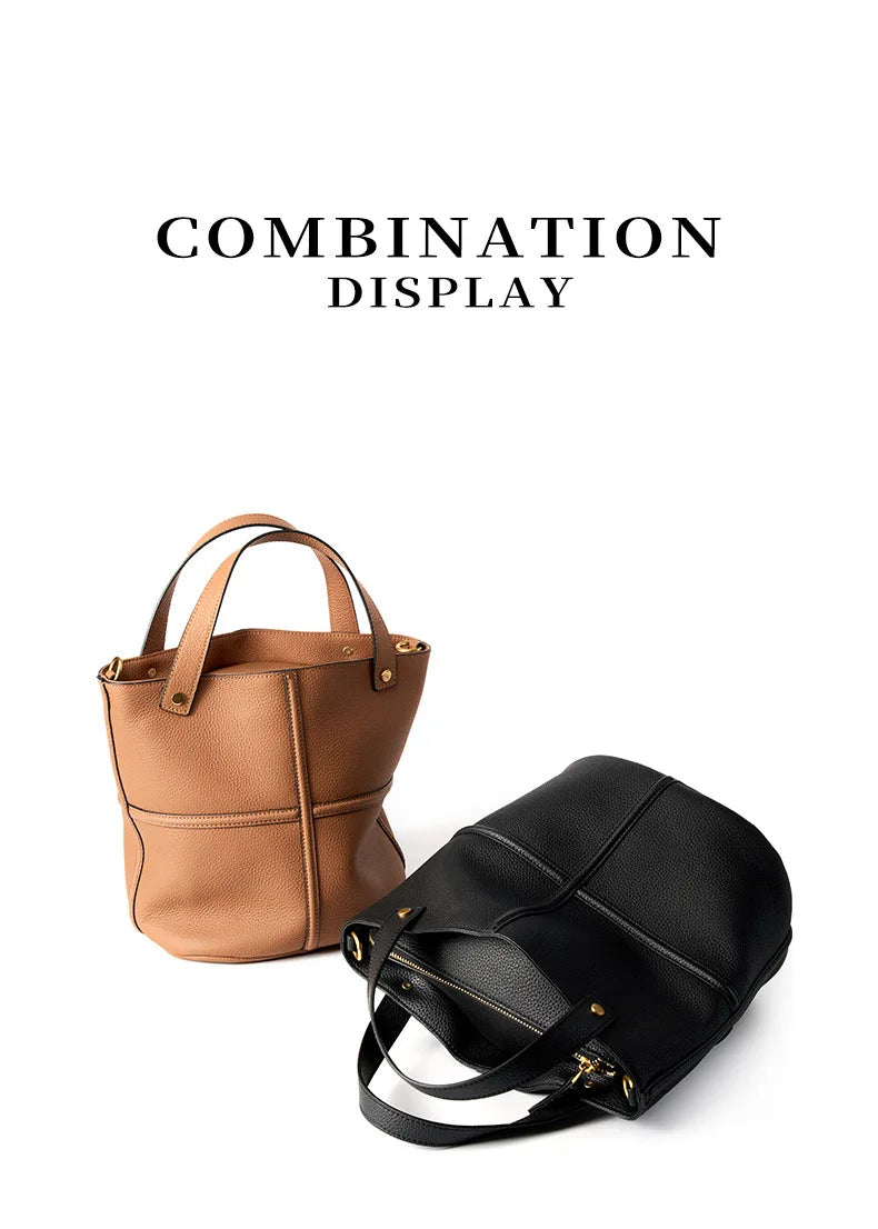 Classic Genuine Leather Women’s Unique Bucket Bag | NIGEDU B409