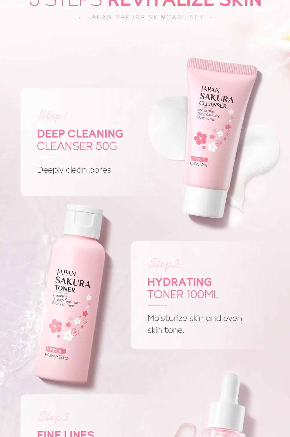LAIKOU Sakura Skincare Set – 5PCS Moisturizing & Brightening Kit