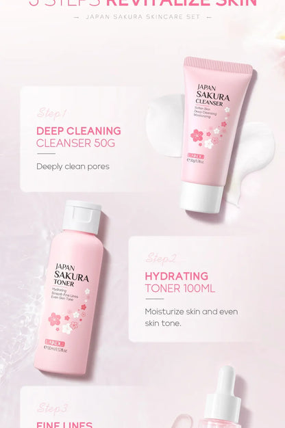 LAIKOU Sakura Skincare Set – 5PCS Moisturizing & Brightening Kit