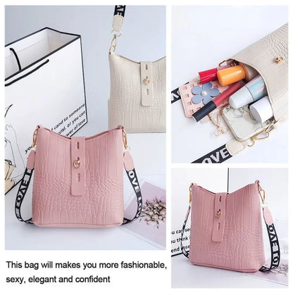 Women’s Classic Shoulder Crossbody Bag – Casual PU Leather Bucket Style