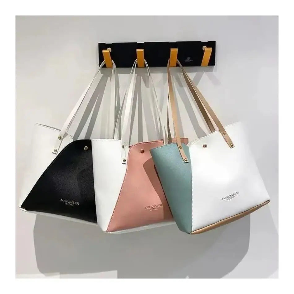 Women's Shopping Bag- PU Leather Tote Bag Double Tone Color Shoulder Bag