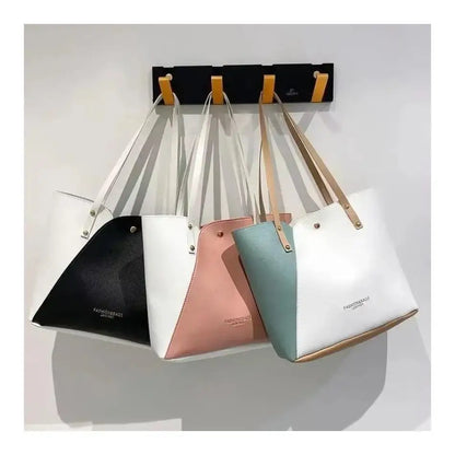 Women's Shopping Bag- PU Leather Tote Bag Double Tone Color Shoulder Bag