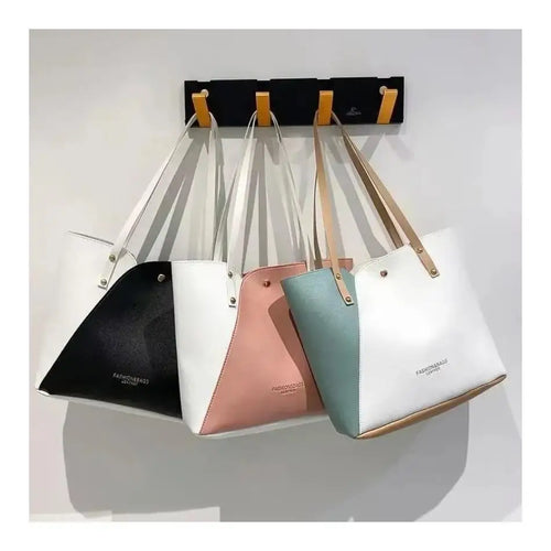 Women's Shopping Bag- PU Leather Tote Bag Double Tone Color Shoulder Bag