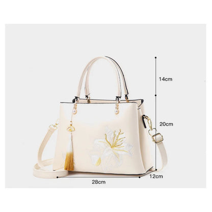 Embroidered Lily Shoulder Tote for women
