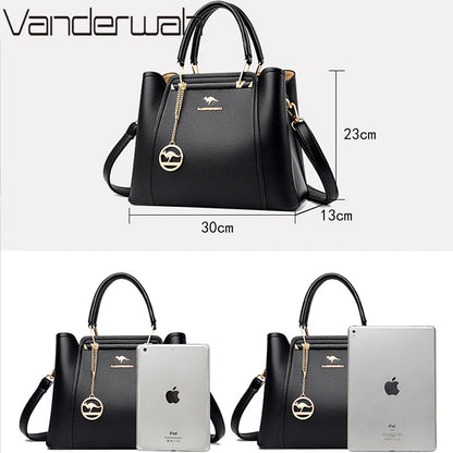 VANDERWAH Luxury Leather Shoulder Crossbody Bag – 3 Layers Soft Tote