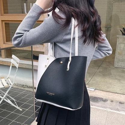 Women's Shopping Bag- PU Leather Tote Bag Double Tone Color Shoulder Bag