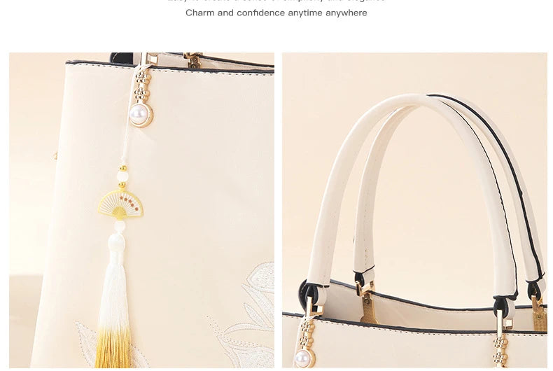 Embroidered Lily Shoulder Tote for women