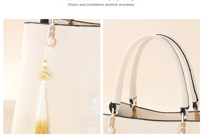Embroidered Lily Shoulder Tote for women