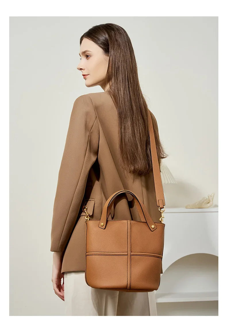 Classic Genuine Leather Women’s Unique Bucket Bag | NIGEDU B409