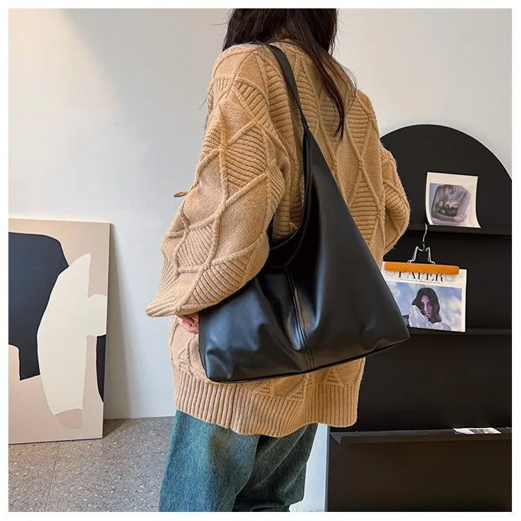 HOMEFISH Retro Luxury Large Tote Bag – Fashion PU Shoulder Handbag