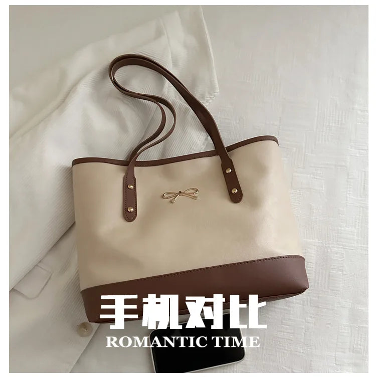 Women’s Daily PU Shoulder Bag – Large Capacity with Bow Decoration