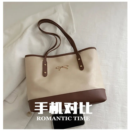 Women’s Daily PU Shoulder Bag – Large Capacity with Bow Decoration