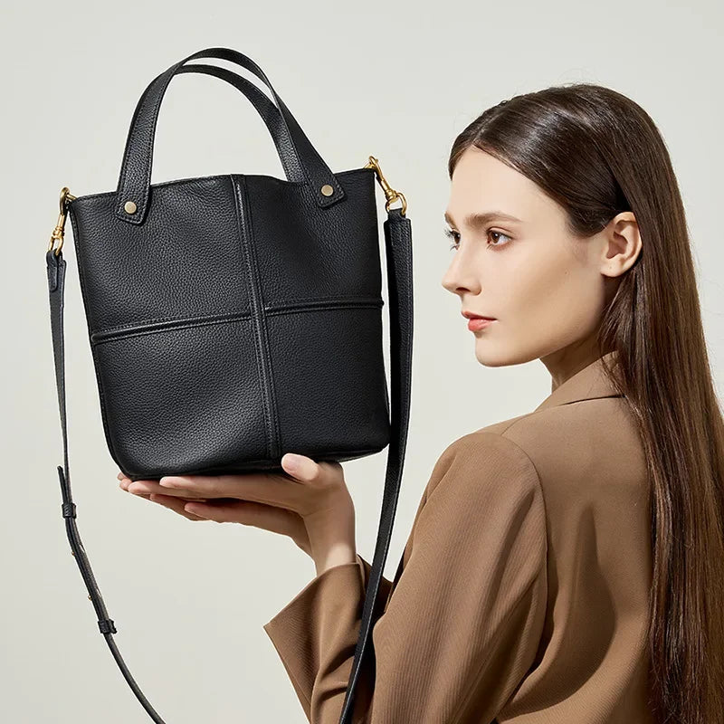 Classic Genuine Leather Women’s Unique Bucket Bag | NIGEDU B409