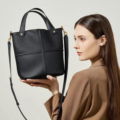 Classic Genuine Leather Women’s Unique Bucket Bag | NIGEDU B409