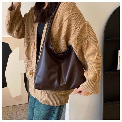HOMEFISH Retro Luxury Large Tote Bag – Fashion PU Shoulder Handbag