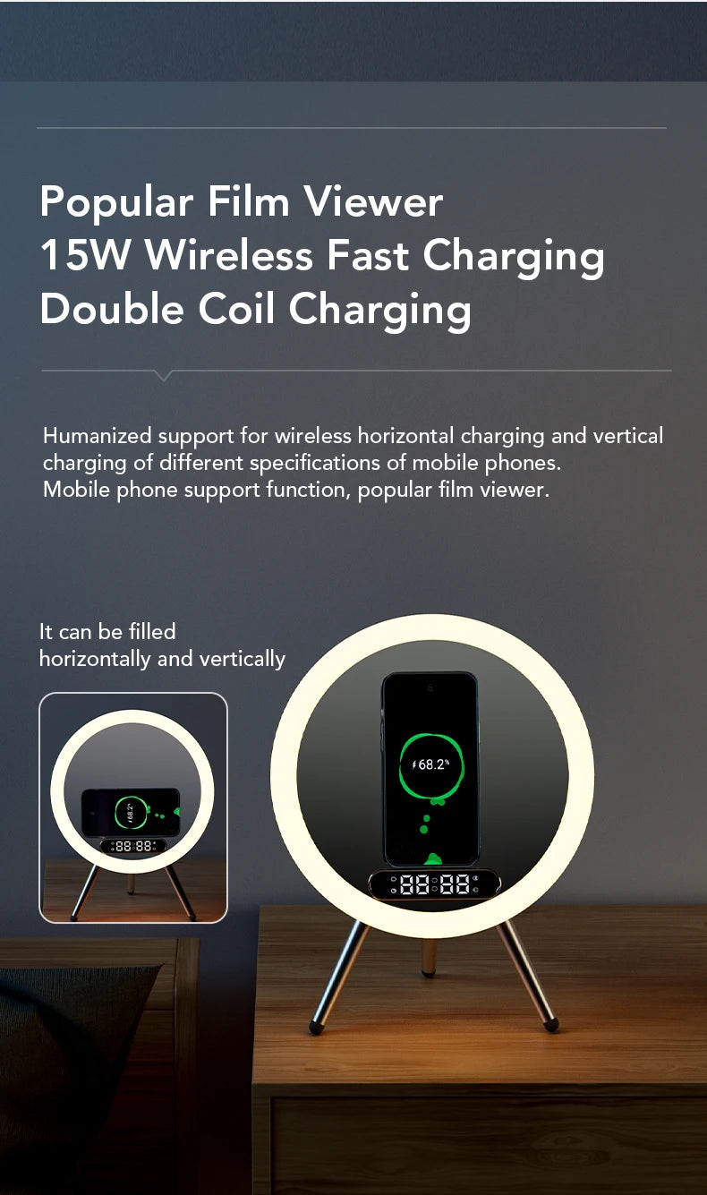 Bluetooth Speaker Clock LED Night Light 15W Wireless Charger