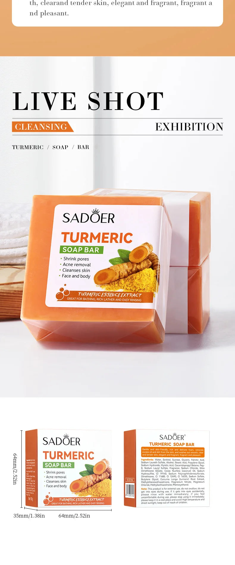 Hand Made Turmeric Soap Body Cleaning  Brightening Face Soap