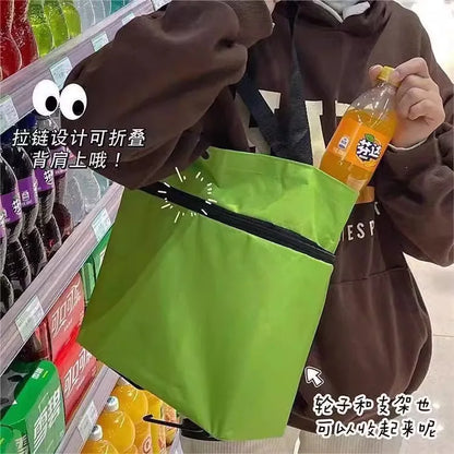 Shopping bag with wheels, foldable, grocery shopping cart, tugboat, portable
