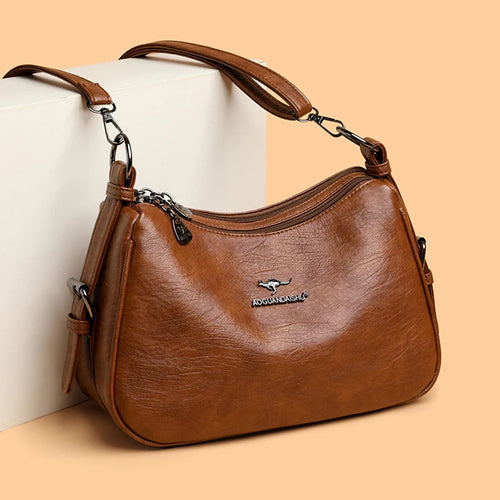 Luxury Designer Leather Shoulder Bag for Women – Retro Minimalist Crossbody Purse