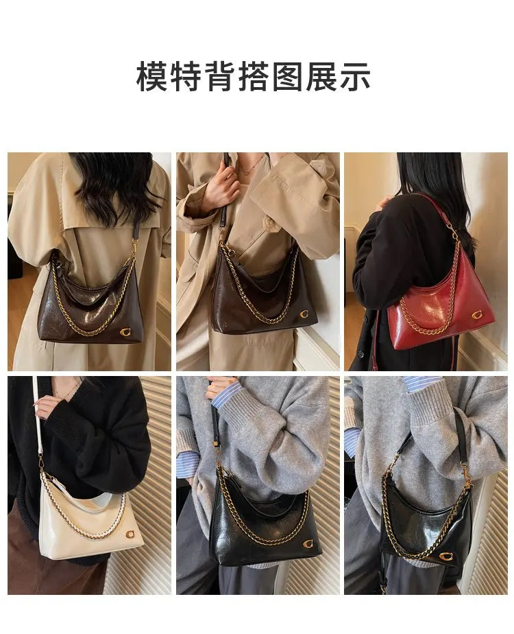 Vintage Designer Large Leather Shoulder Bag – Fashion Stroller Tote