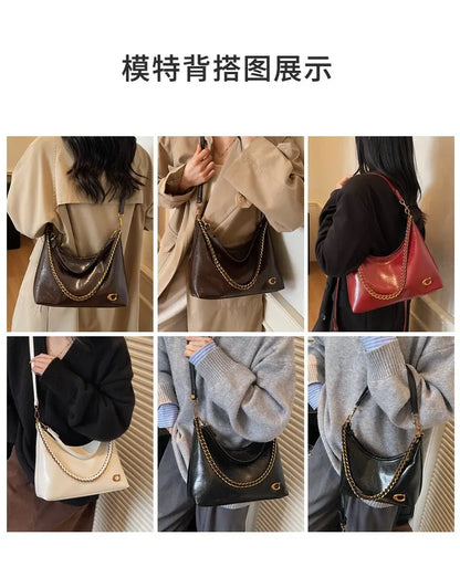 Vintage Designer Large Leather Shoulder Bag – Fashion Stroller Tote