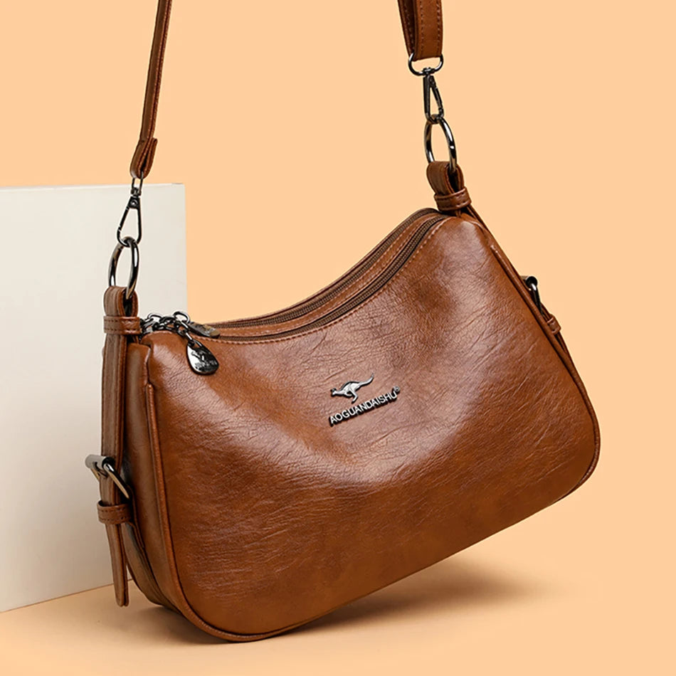 Luxury Designer Leather Shoulder Bag for Women – Retro Minimalist Crossbody Purse