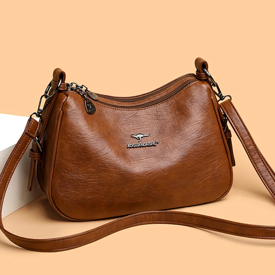 Luxury Designer Leather Shoulder Bag for Women – Retro Minimalist Crossbody Purse