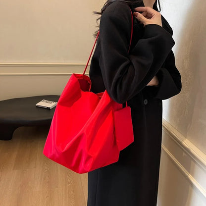 Minimalist Tote Shoulder Bag – Large Capacity Retro Shopping Bag